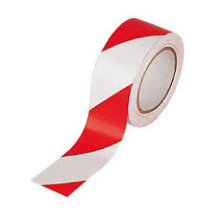 RED AND WHITE HAZARD TAPE 50MM X 33M PER ROLL